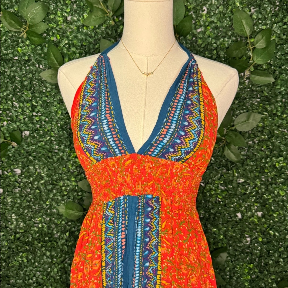 Orange and Blue Patterned Bohemian Maxi Dress - Picture 4 of 9